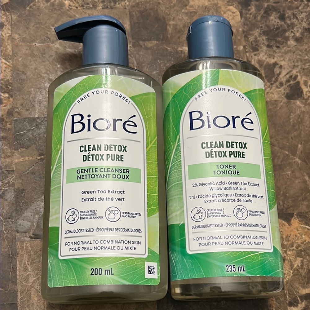 NEW bundle of Biore Clean Detox Gentle Cleanser and Toner